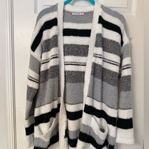 Pink Clover Black and Gray Striped Cardigan